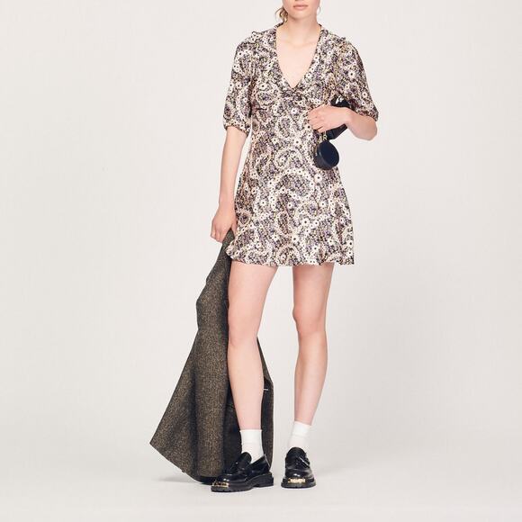 SANDRO Paris Casablanca Floral Fit & Flare Silk Dress - Picture 3 of 11